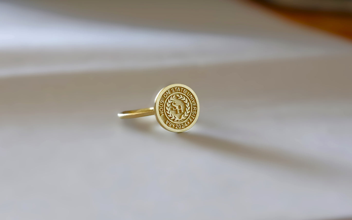 Dainty Gold College Class Ring – Personalized Graduation Ring with Custom School Logo or Initials, Solid Gold University Jewelry Gift