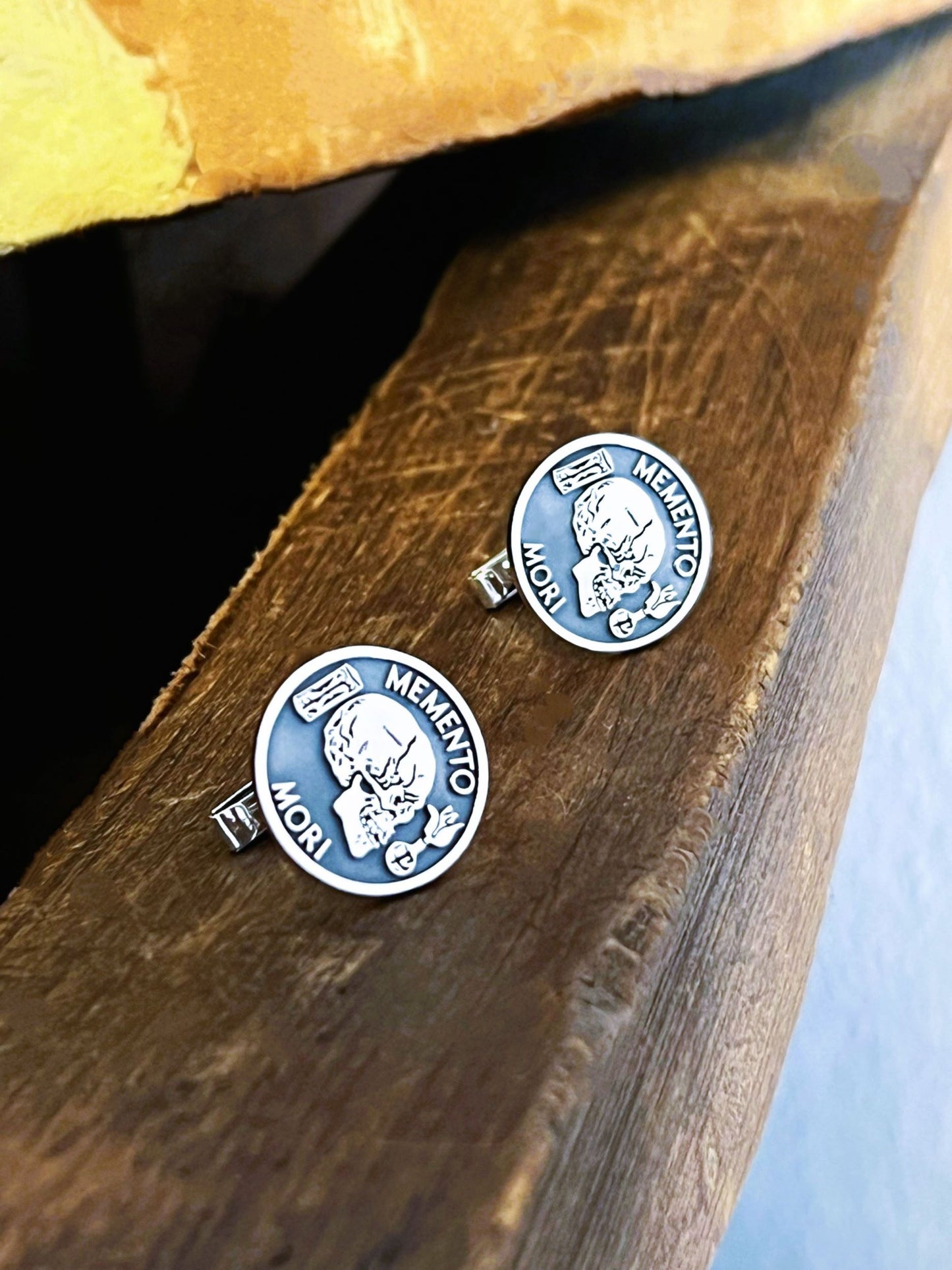 Solid Gold Memento Mori Cufflinks – Engraved Stoic Heirloom Gift for Men