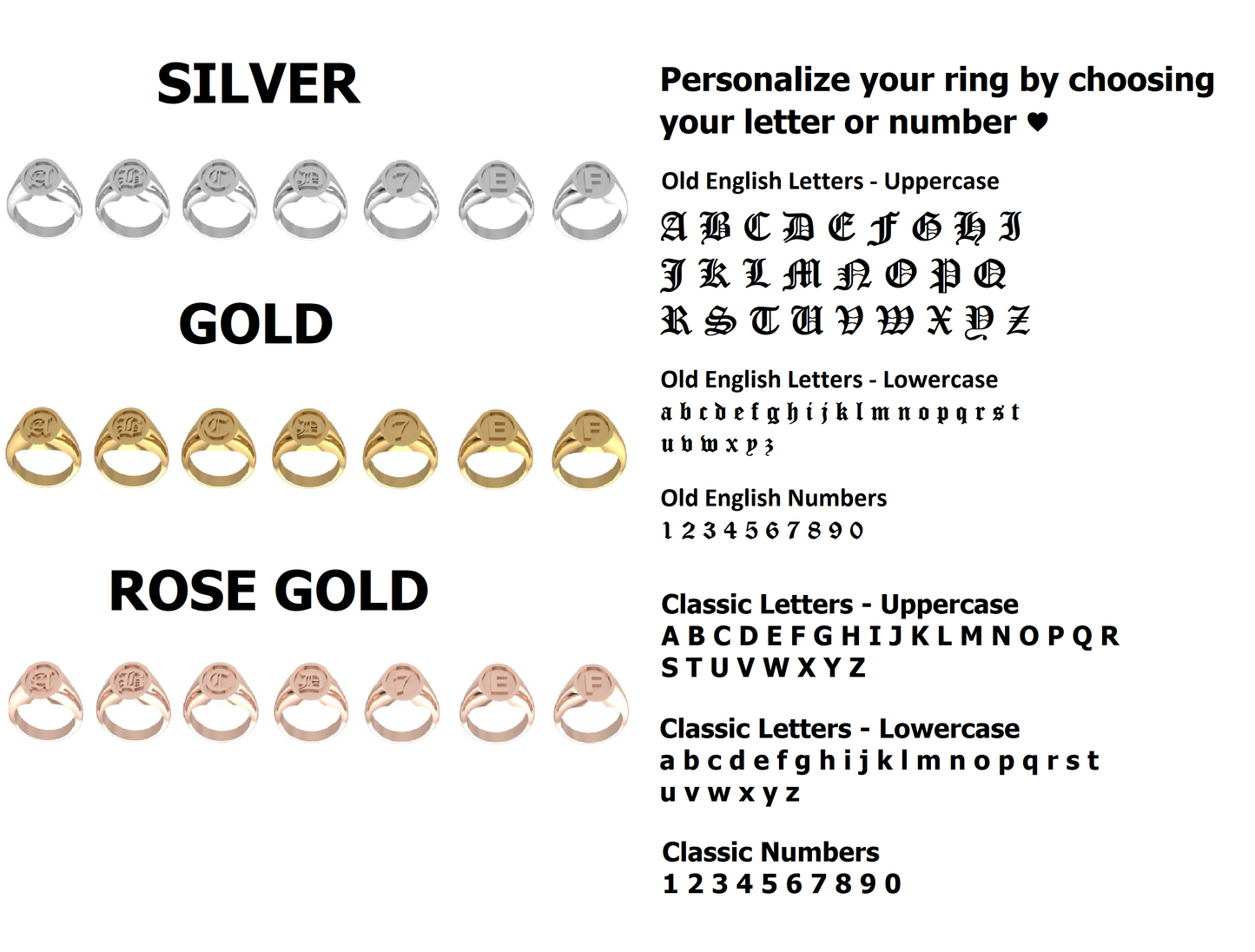Silver Initial Signet Ring – Personalized Letter Ring in Sterling Silver or Gold Plated Over Silver, Custom Monogram Jewelry Gift for Men and Women