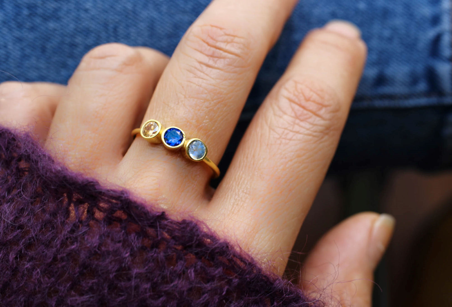 Gold 3 Birthstone Mothers Ring