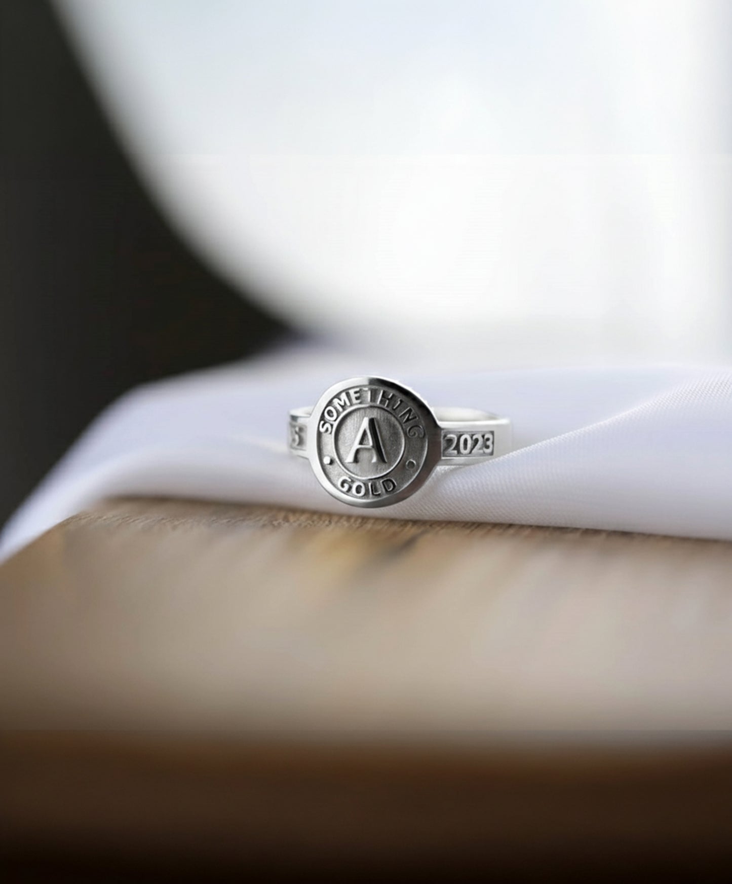 14K Solid White Gold Dainty Class Ring - Custom Graduation Gift Jewelry