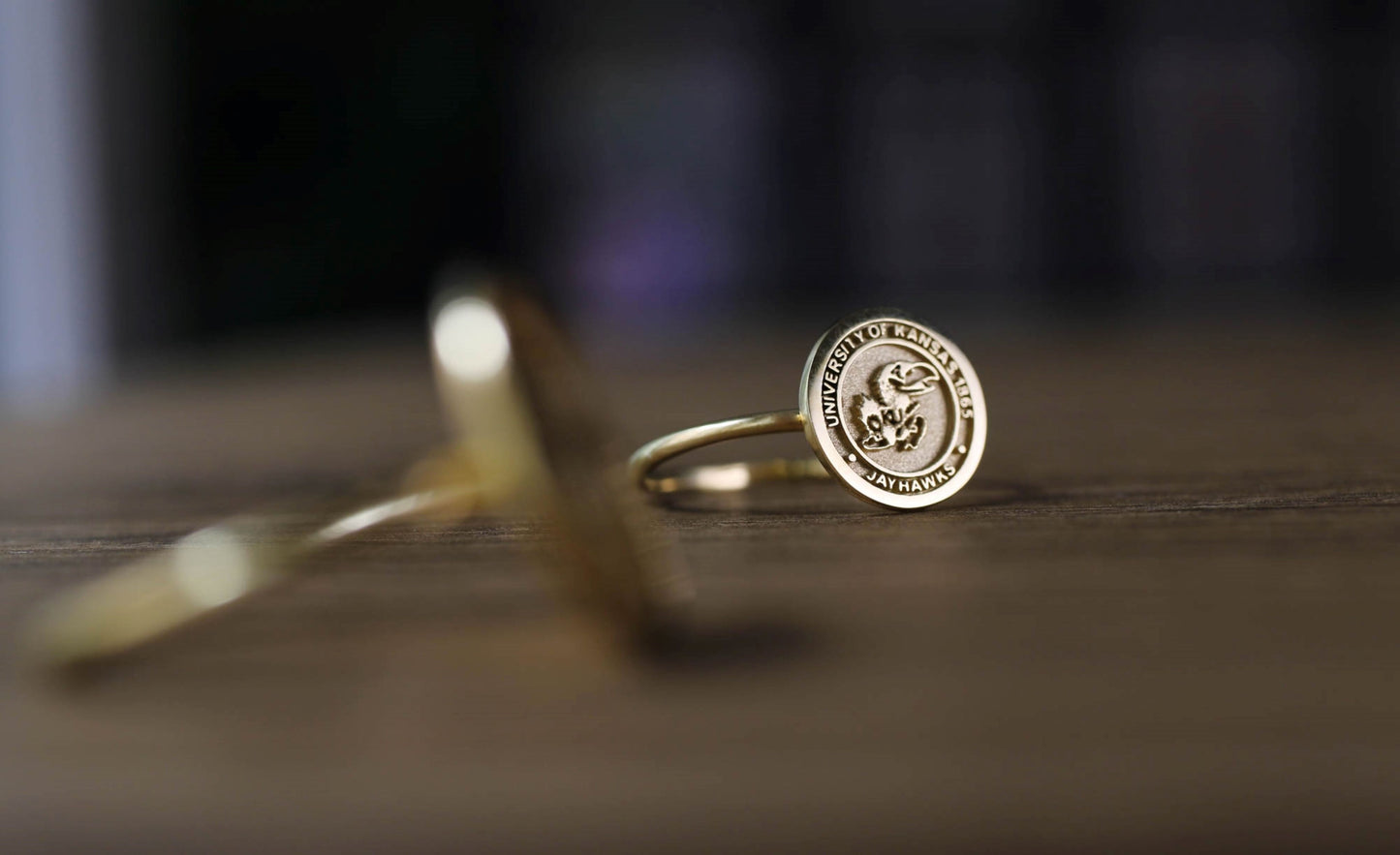 Dainty Gold College Class Ring – Personalized Graduation Ring with Custom School Logo or Initials, Solid Gold University Jewelry Gift