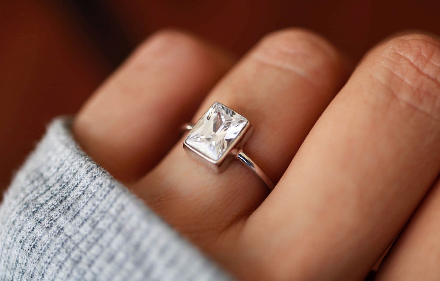Rectangle Engagement Ring Birthstone