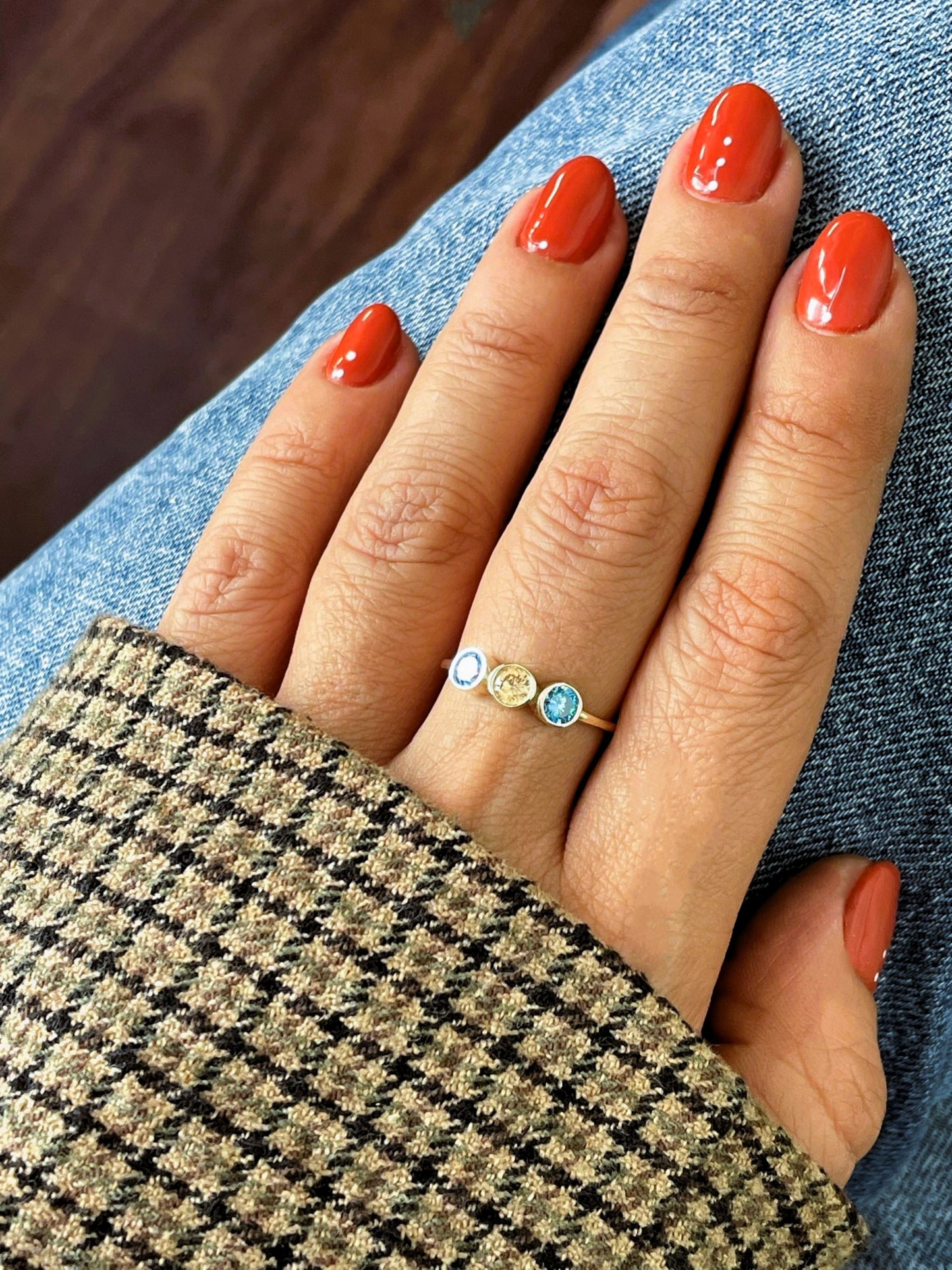 Gold 3 Birthstone Mothers Ring