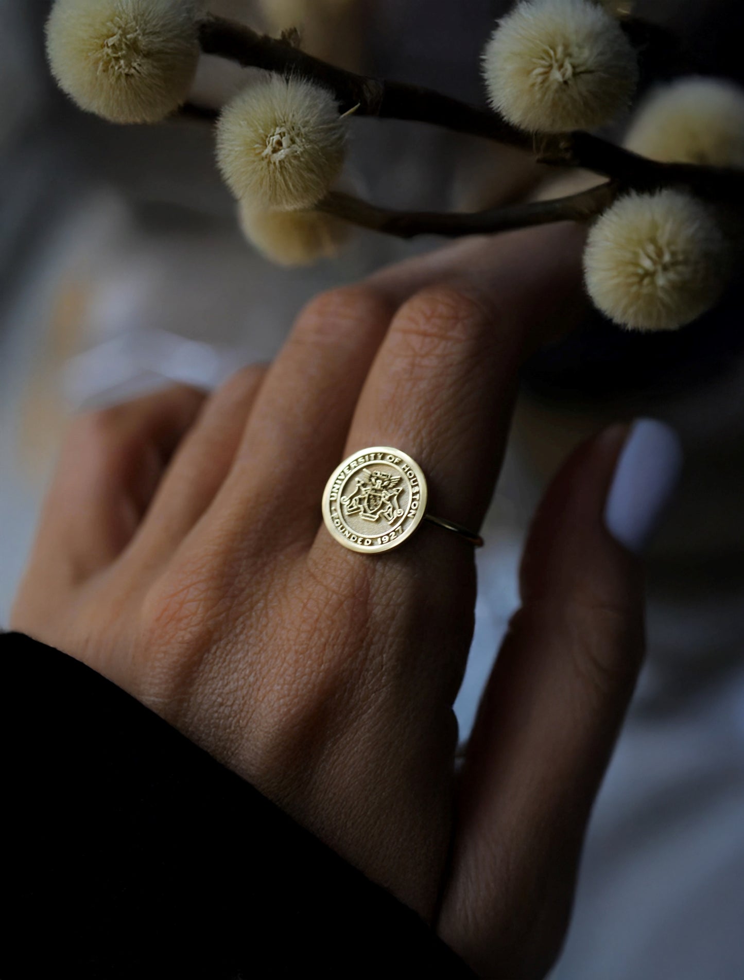 Dainty Gold College Class Ring – Personalized Graduation Ring with Custom School Logo or Initials, Solid Gold University Jewelry Gift
