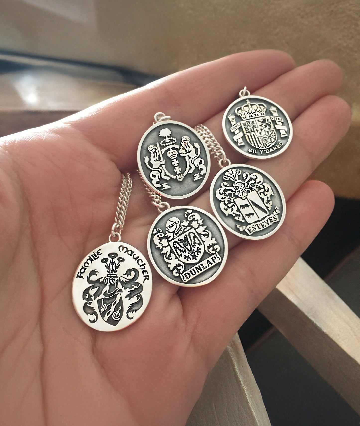 Custom Family Crest Necklace – Engraved Coat of Arms Pendant Jewelry Gift for Men, Father’s Day or Birthday Gift for Him