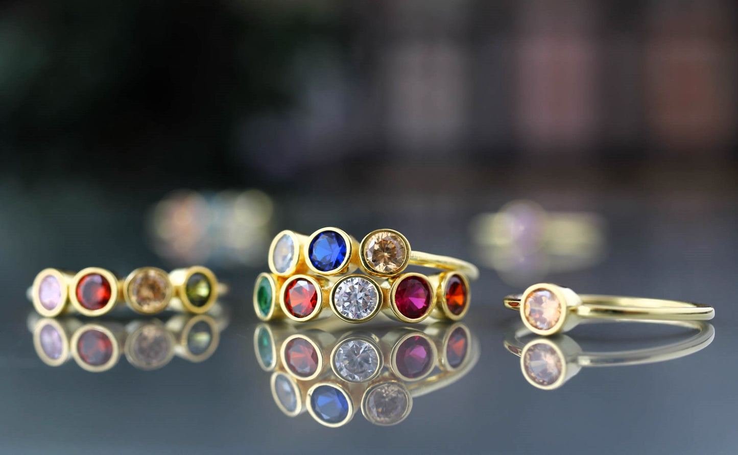 Gold 3 Birthstone Mothers Ring