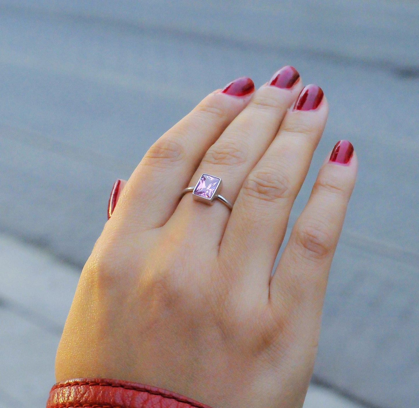 Rectangle Engagement Ring Birthstone