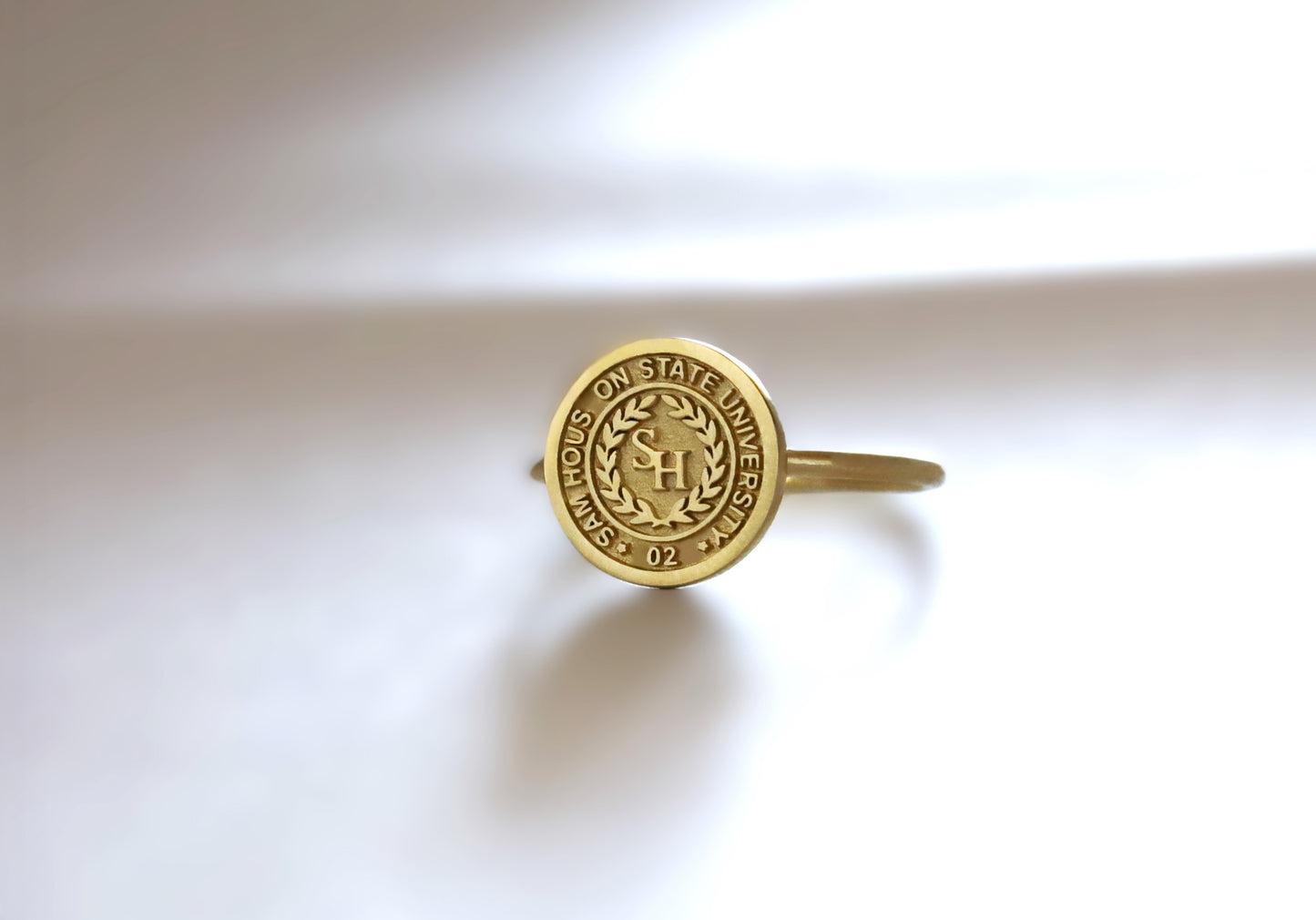 Dainty Gold College Class Ring – Personalized Graduation Ring with Custom School Logo or Initials, Solid Gold University Jewelry Gift