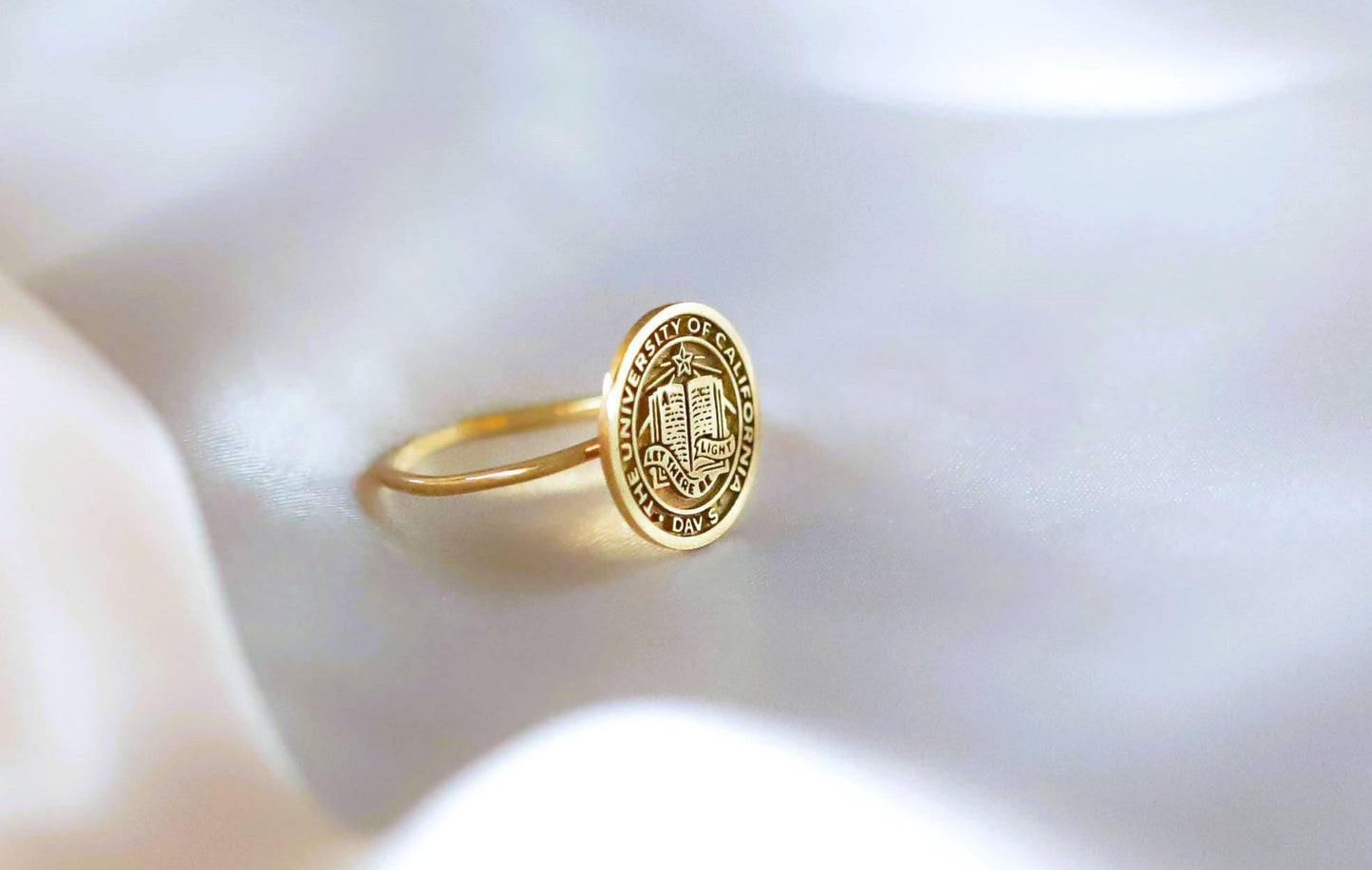Dainty Gold College Class Ring – Personalized Graduation Ring with Custom School Logo or Initials, Solid Gold University Jewelry Gift