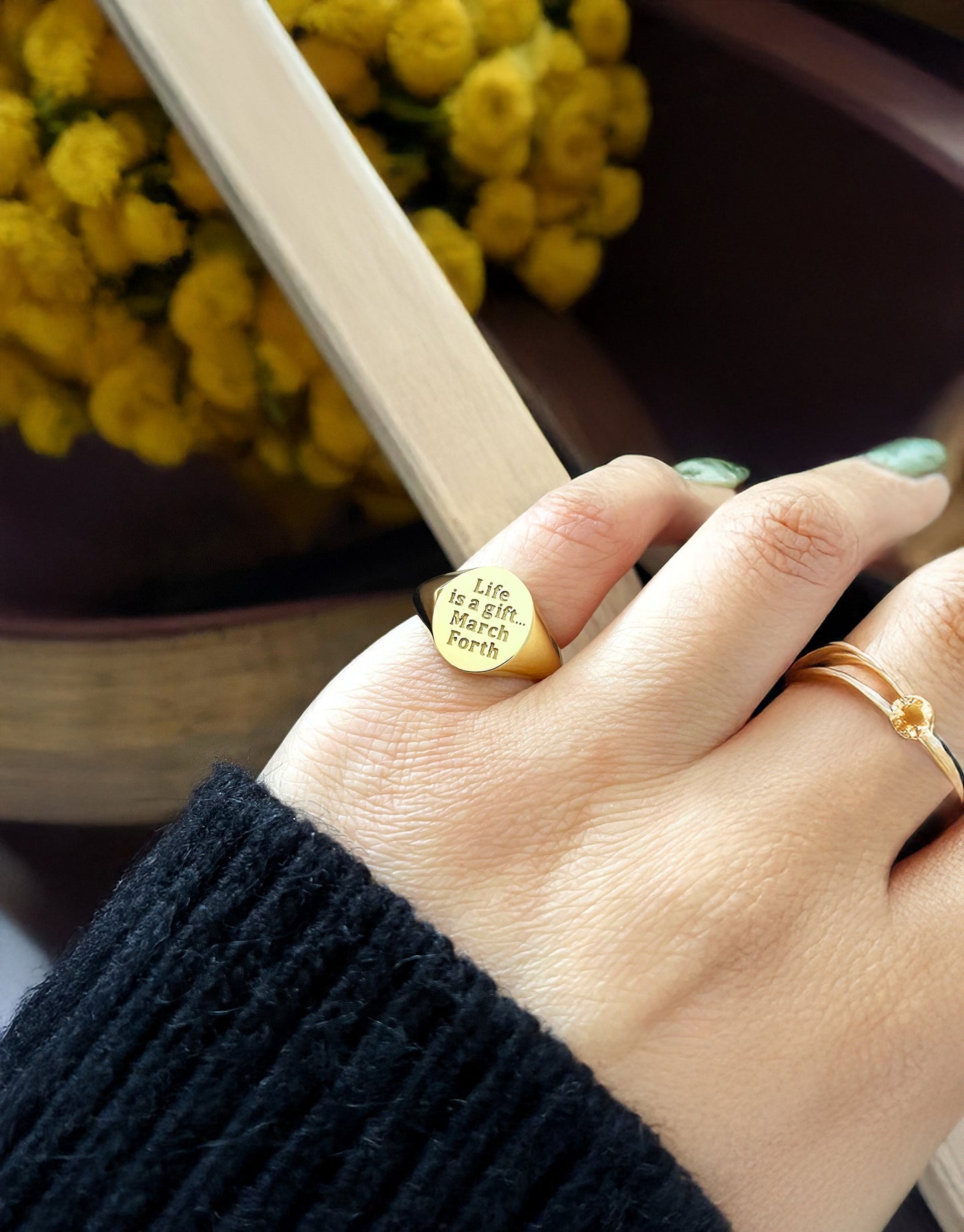 Custom Solid Gold Signet Ring – Engraved Personalized Initials or Design