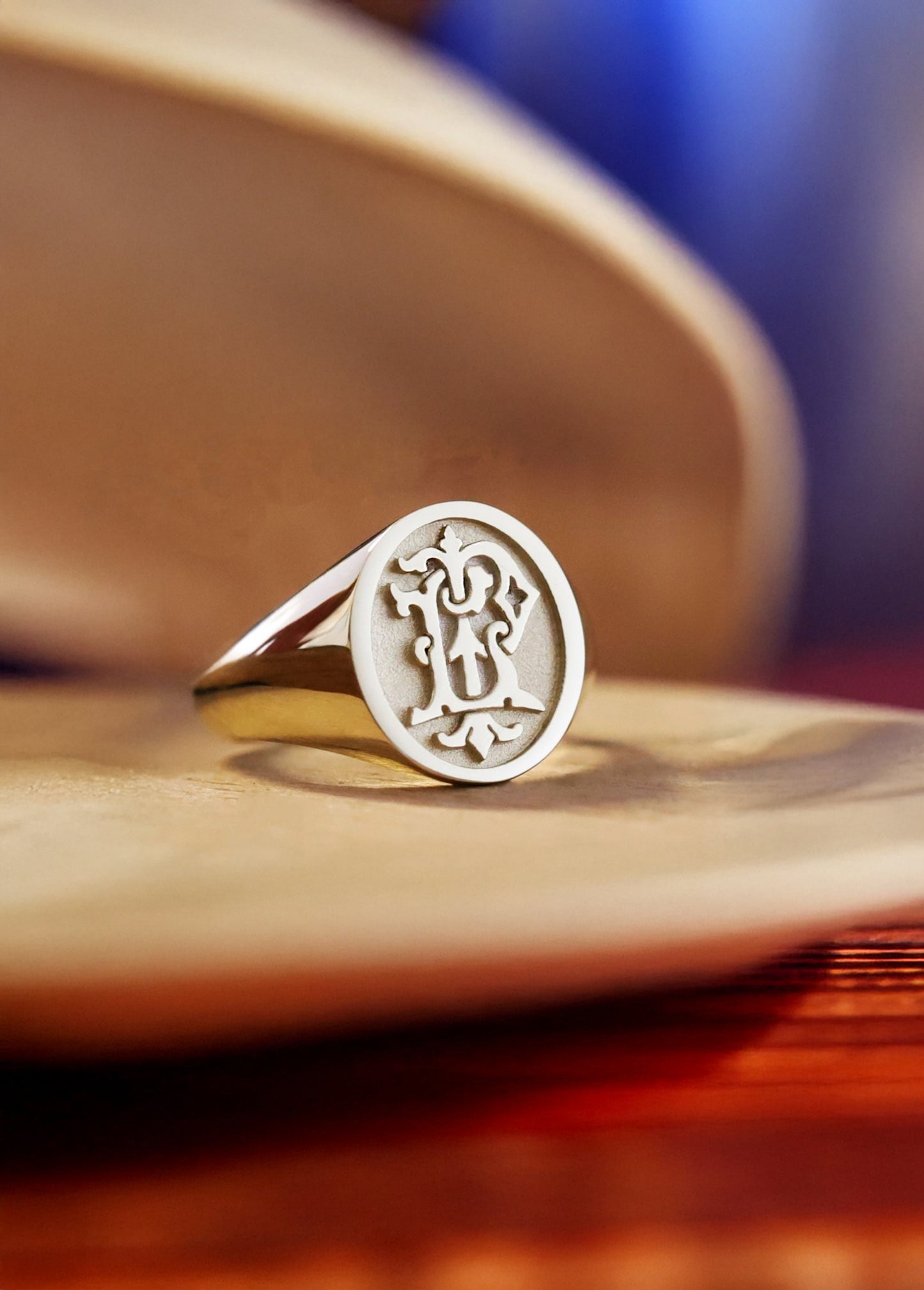 Custom Solid Gold Signet Ring – Engraved Personalized Initials or Design