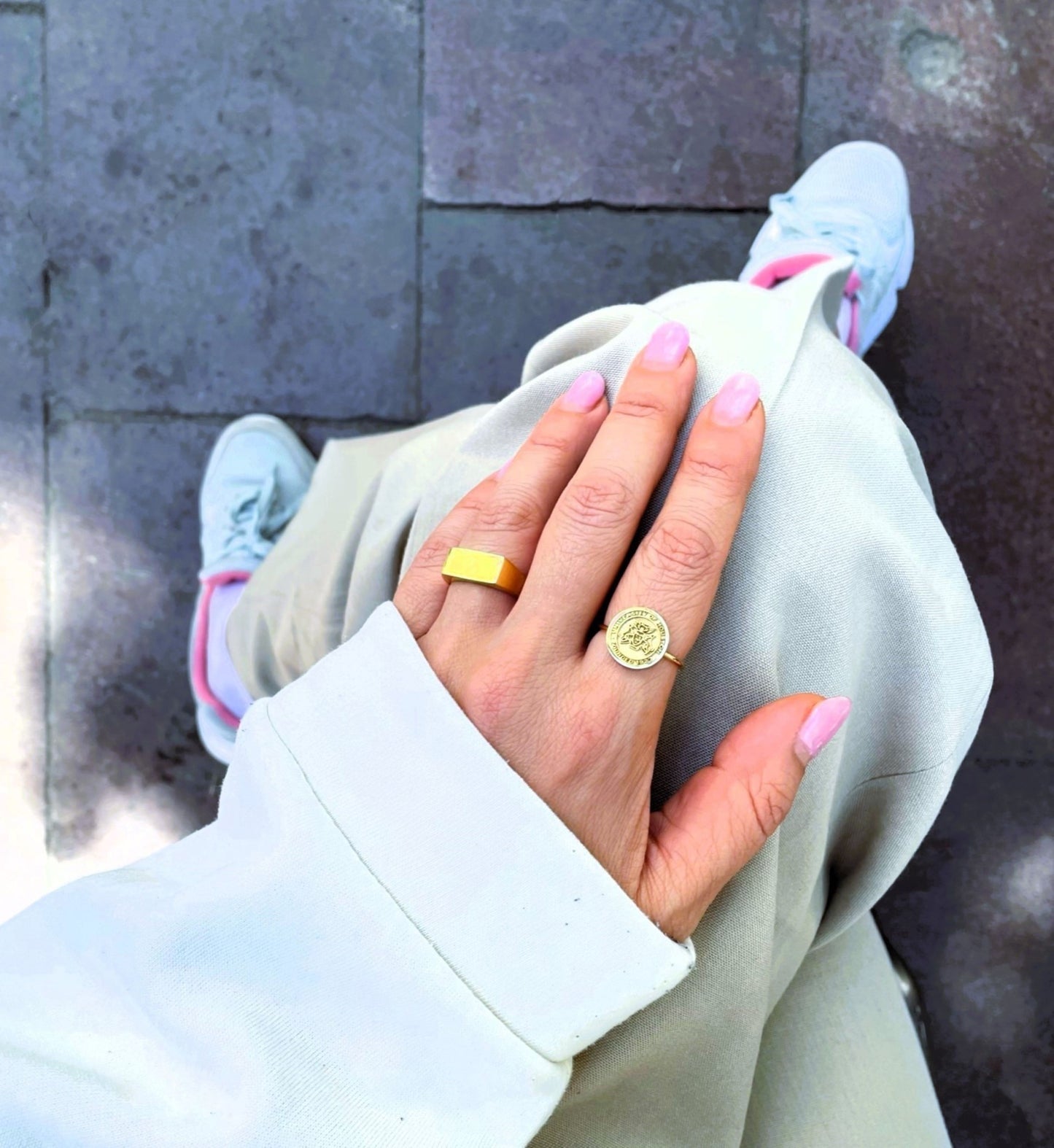 Dainty Gold College Class Ring – Personalized Graduation Ring with Custom School Logo or Initials, Solid Gold University Jewelry Gift