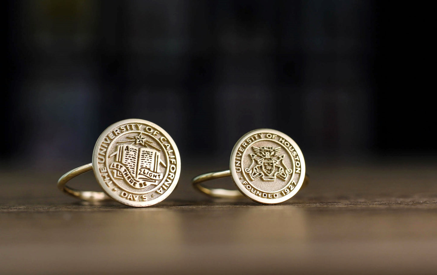 Dainty Gold College Class Ring – Personalized Graduation Ring with Custom School Logo or Initials, Solid Gold University Jewelry Gift
