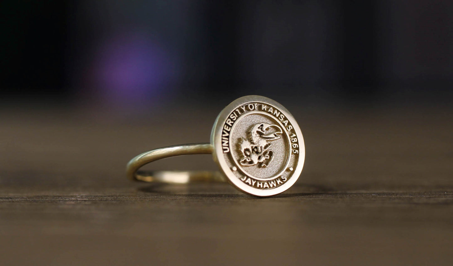 Dainty Gold College Class Ring – Personalized Graduation Ring with Custom School Logo or Initials, Solid Gold University Jewelry Gift