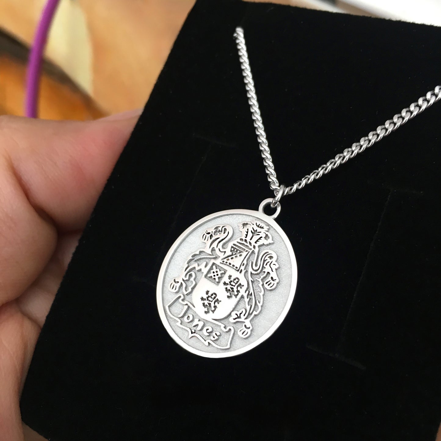 Custom Family Crest Necklace – Engraved Coat of Arms Pendant Jewelry Gift for Men, Father’s Day or Birthday Gift for Him