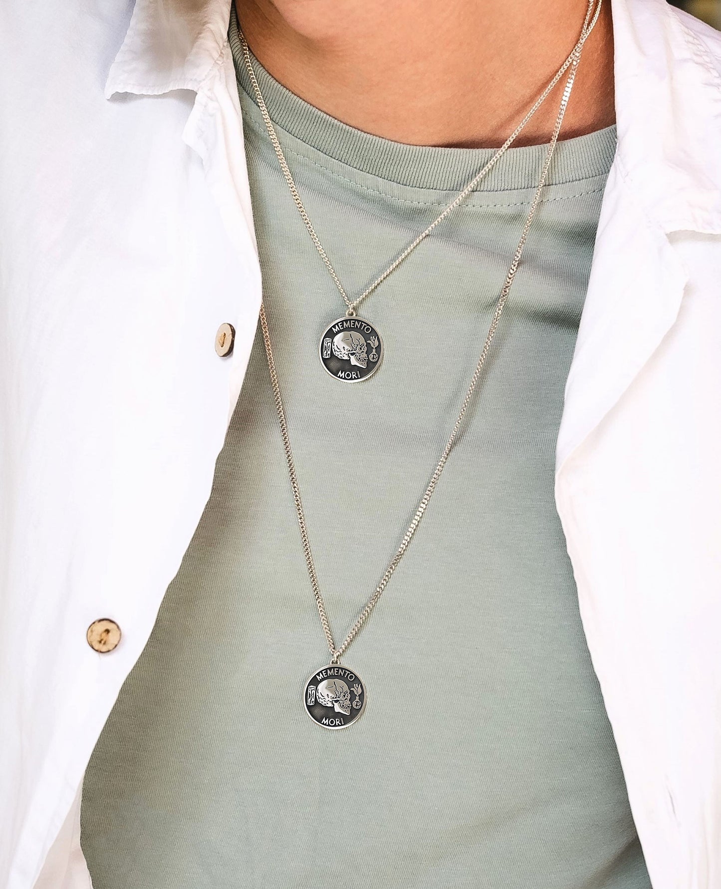 Sterling Silver Memento Mori Necklace – Engraved Stoic Philosophy Pendant
