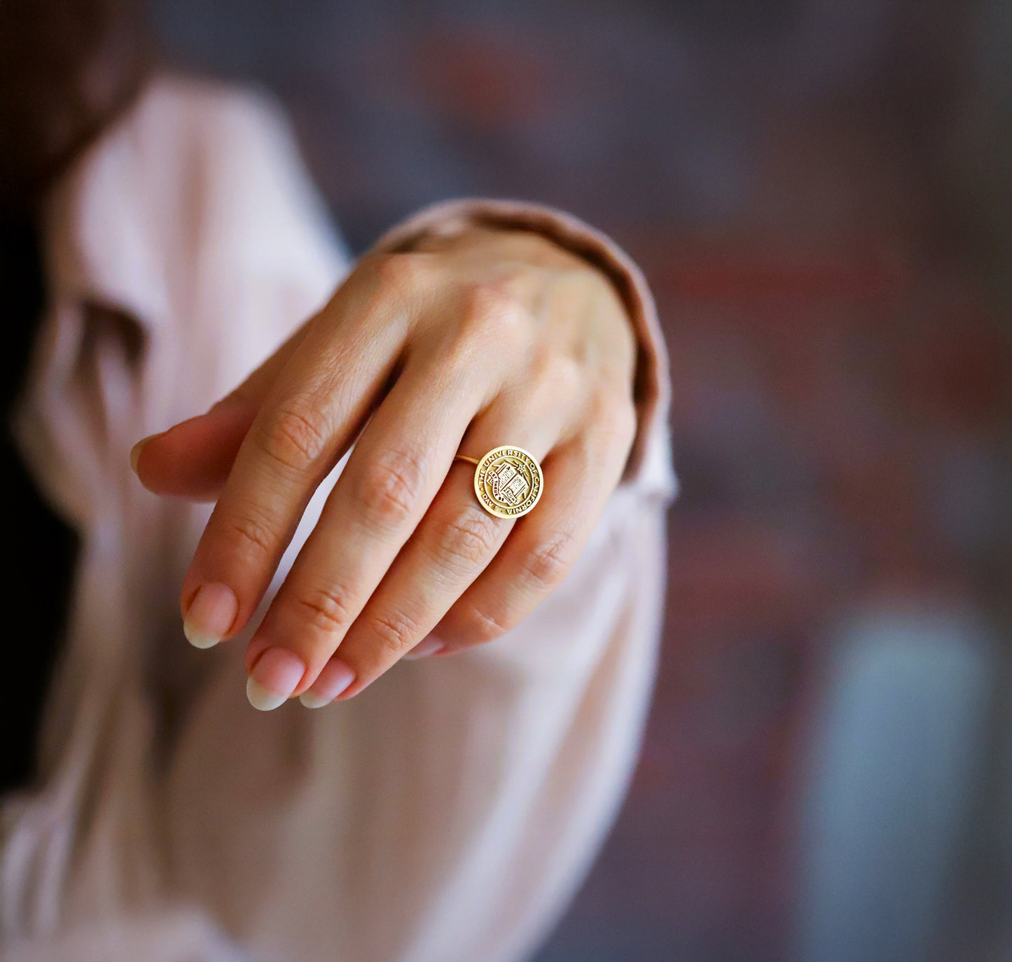 Dainty Gold College Class Ring – Personalized Graduation Ring with Custom School Logo or Initials, Solid Gold University Jewelry Gift