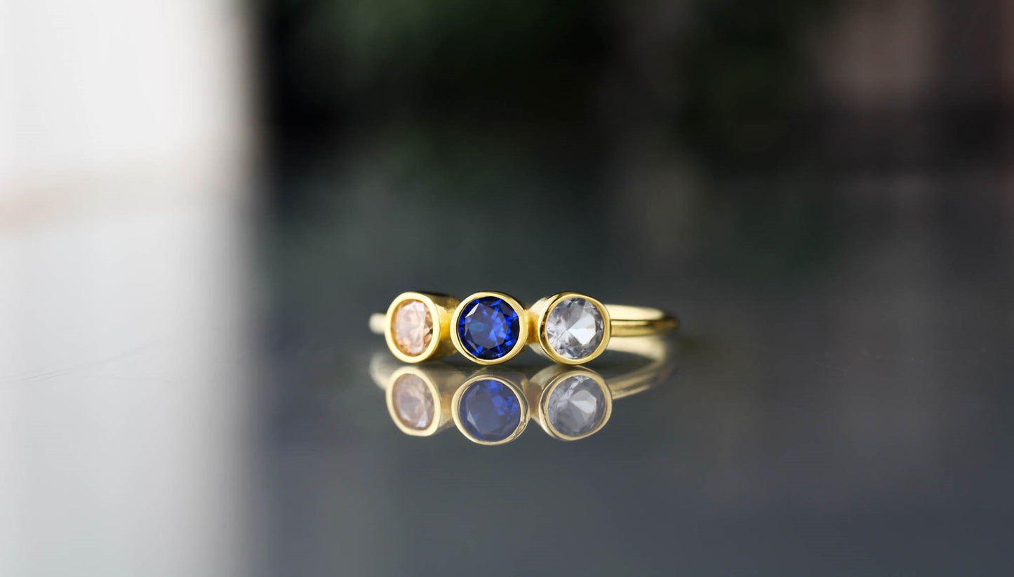 Gold 3 Birthstone Mothers Ring