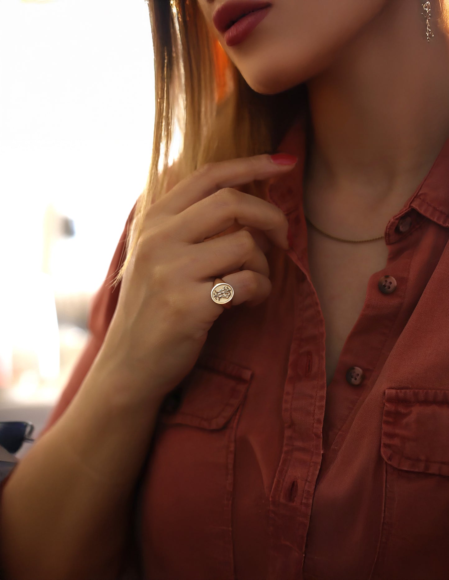 Custom Solid Gold Signet Ring – Engraved Personalized Initials or Design