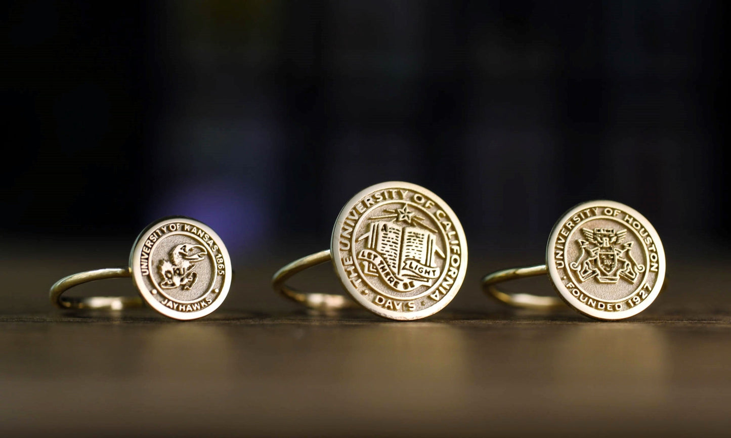 Dainty Gold College Class Ring – Personalized Graduation Ring with Custom School Logo or Initials, Solid Gold University Jewelry Gift