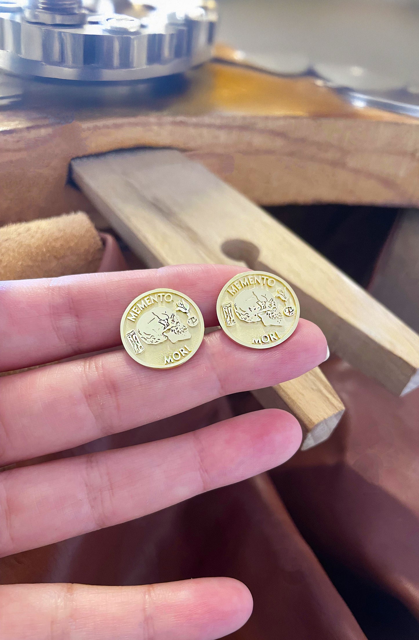 Solid Gold Memento Mori Cufflinks – Engraved Stoic Heirloom Gift for Men