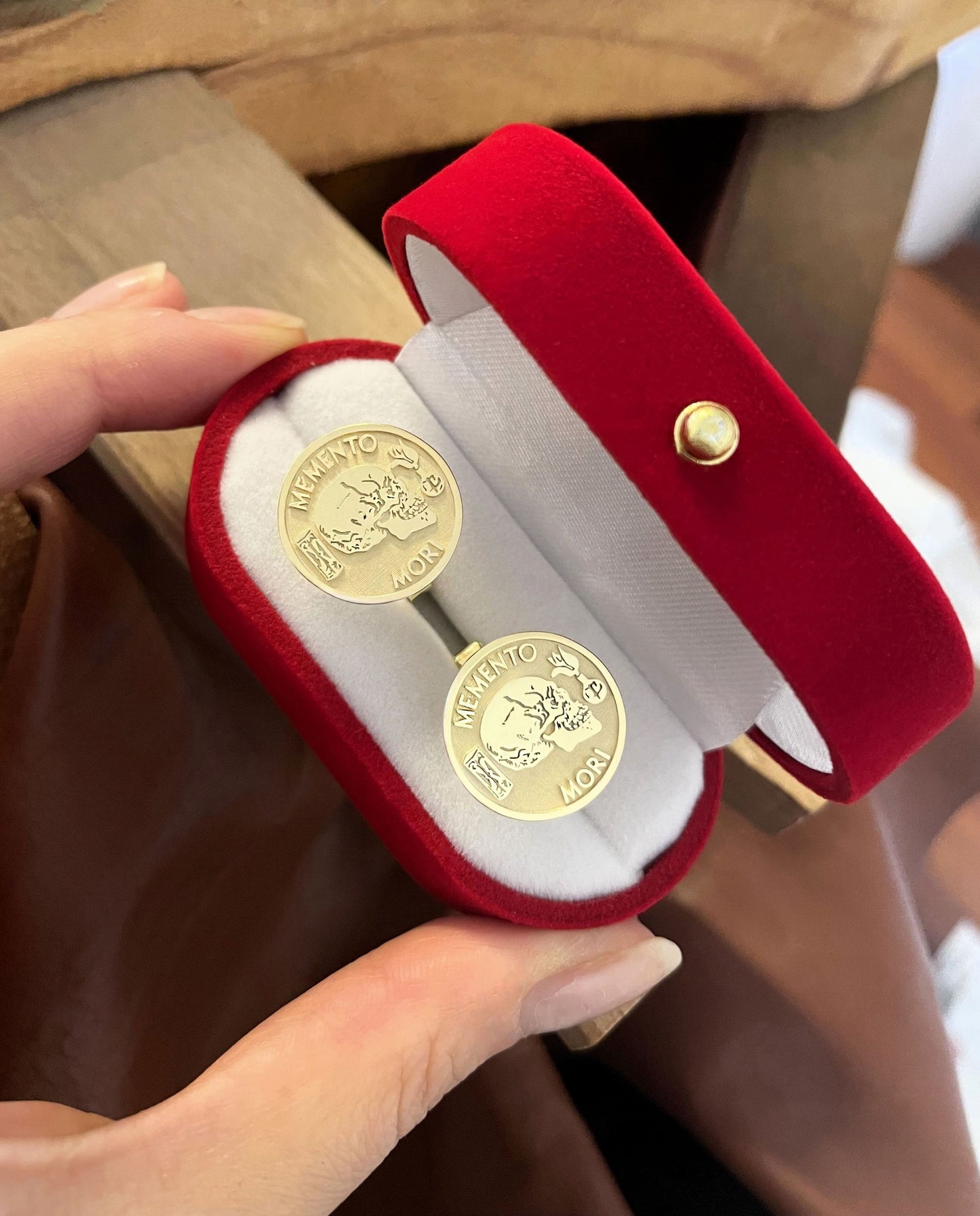 Solid Gold Memento Mori Cufflinks – Engraved Stoic Heirloom Gift for Men
