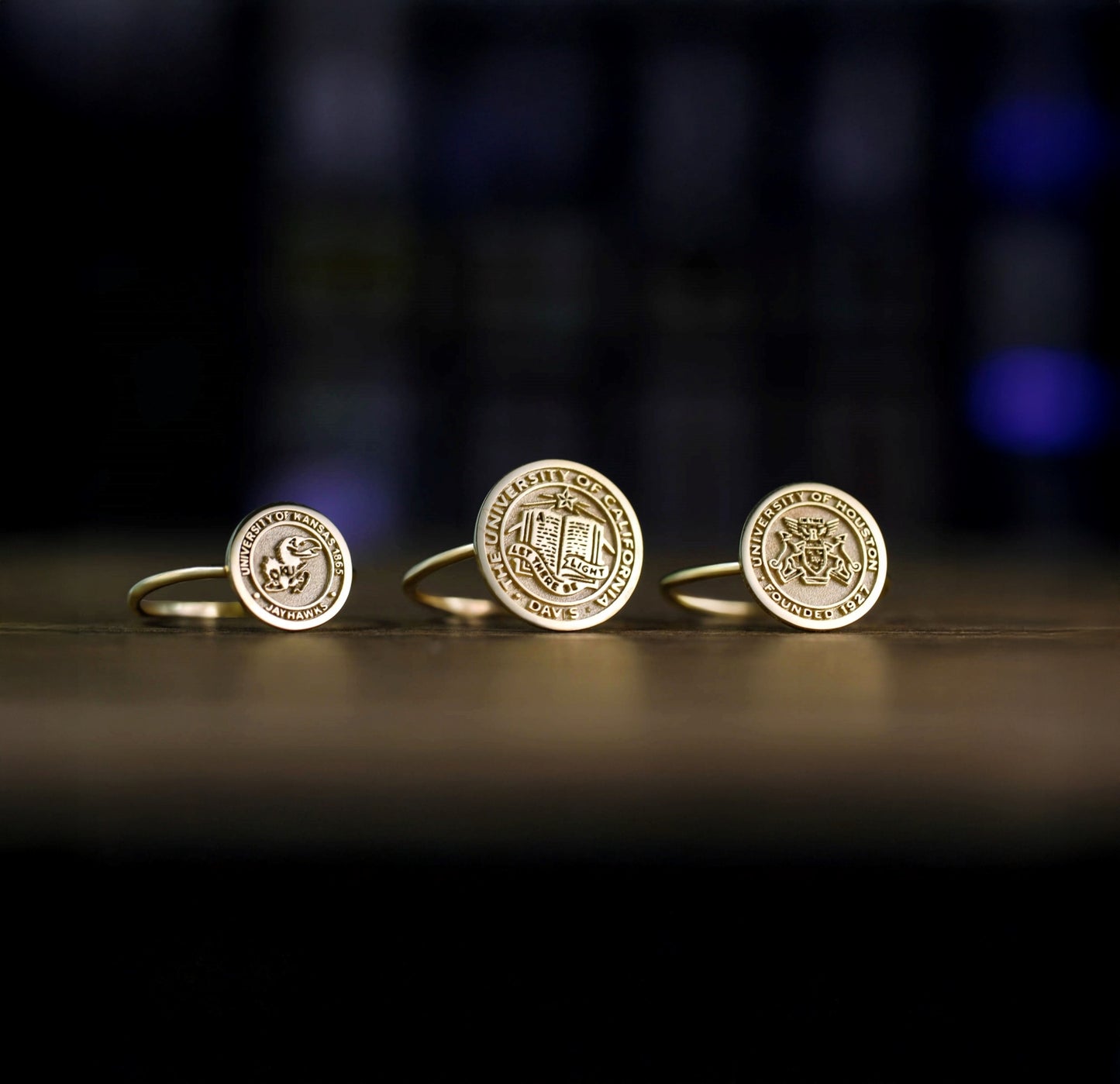Dainty Gold College Class Ring – Personalized Graduation Ring with Custom School Logo or Initials, Solid Gold University Jewelry Gift