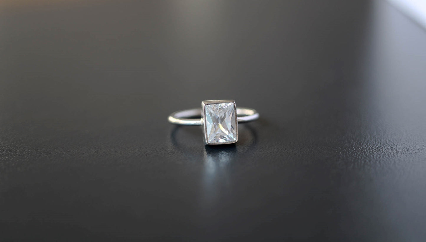 Rectangle Engagement Ring Birthstone