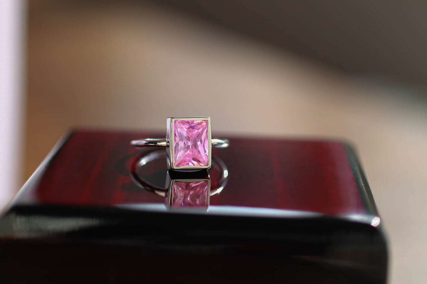 Rectangle Engagement Ring Birthstone