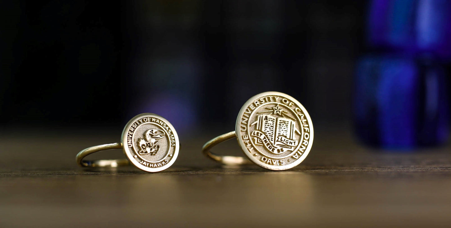 Dainty Gold College Class Ring – Personalized Graduation Ring with Custom School Logo or Initials, Solid Gold University Jewelry Gift