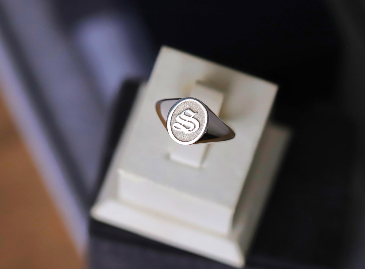 Silver Initial Signet Ring – Personalized Letter Ring in Sterling Silver or Gold Plated Over Silver, Custom Monogram Jewelry Gift for Men and Women
