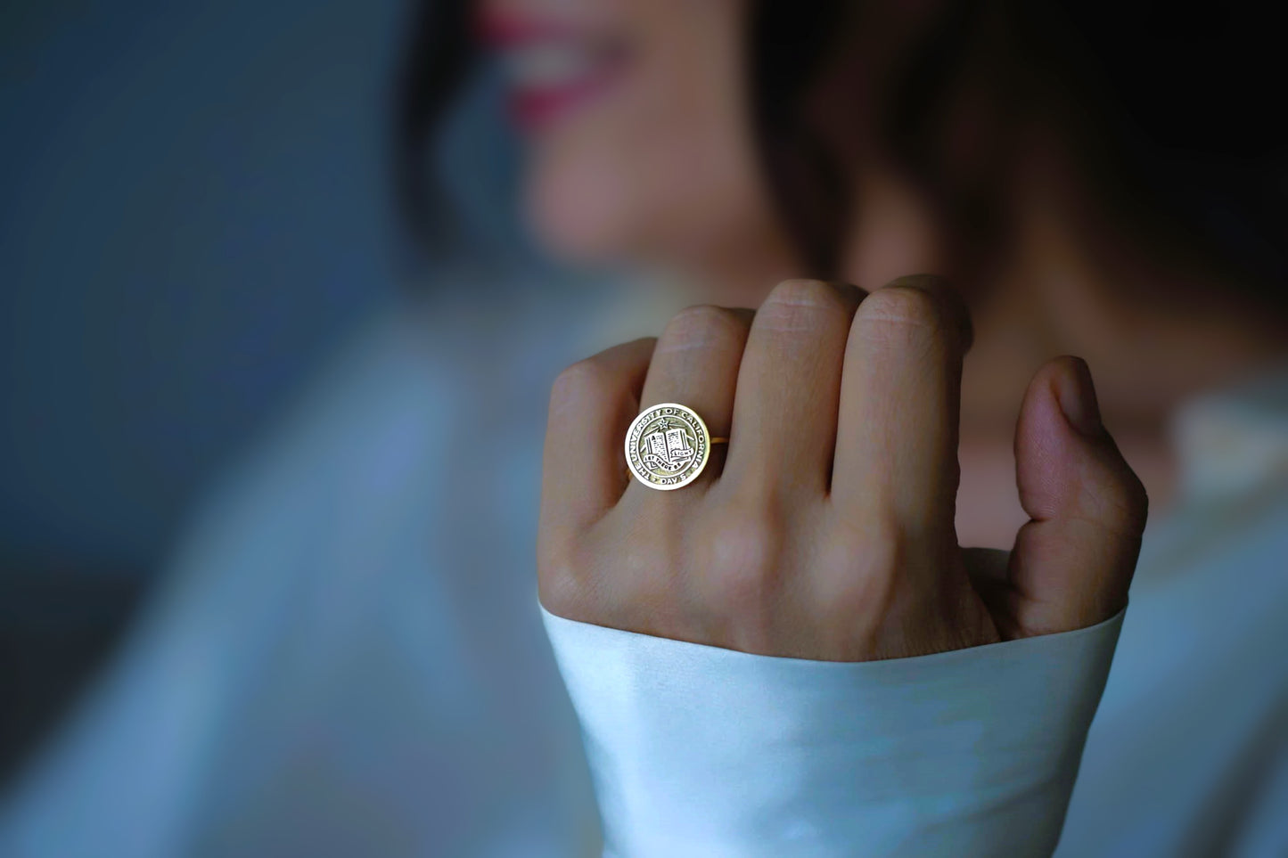Dainty Gold College Class Ring – Personalized Graduation Ring with Custom School Logo or Initials, Solid Gold University Jewelry Gift