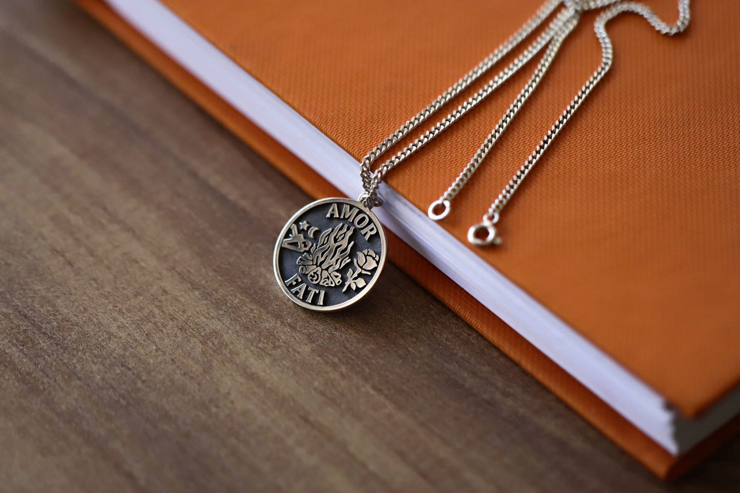 Amor Fati Necklace – Love of Fate Pendant in Sterling Silver or Gold Plated