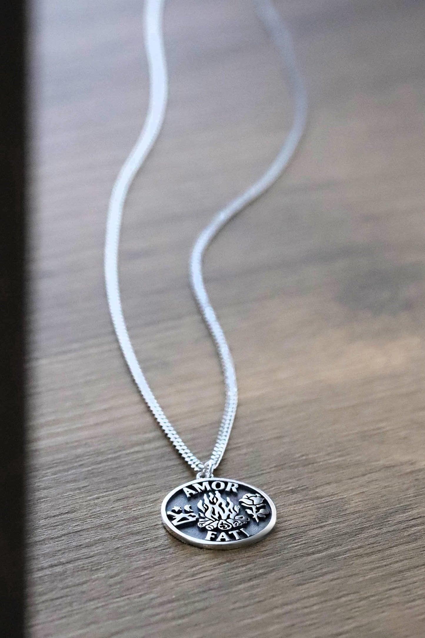 Amor Fati Necklace – Love of Fate Pendant in Sterling Silver or Gold Plated
