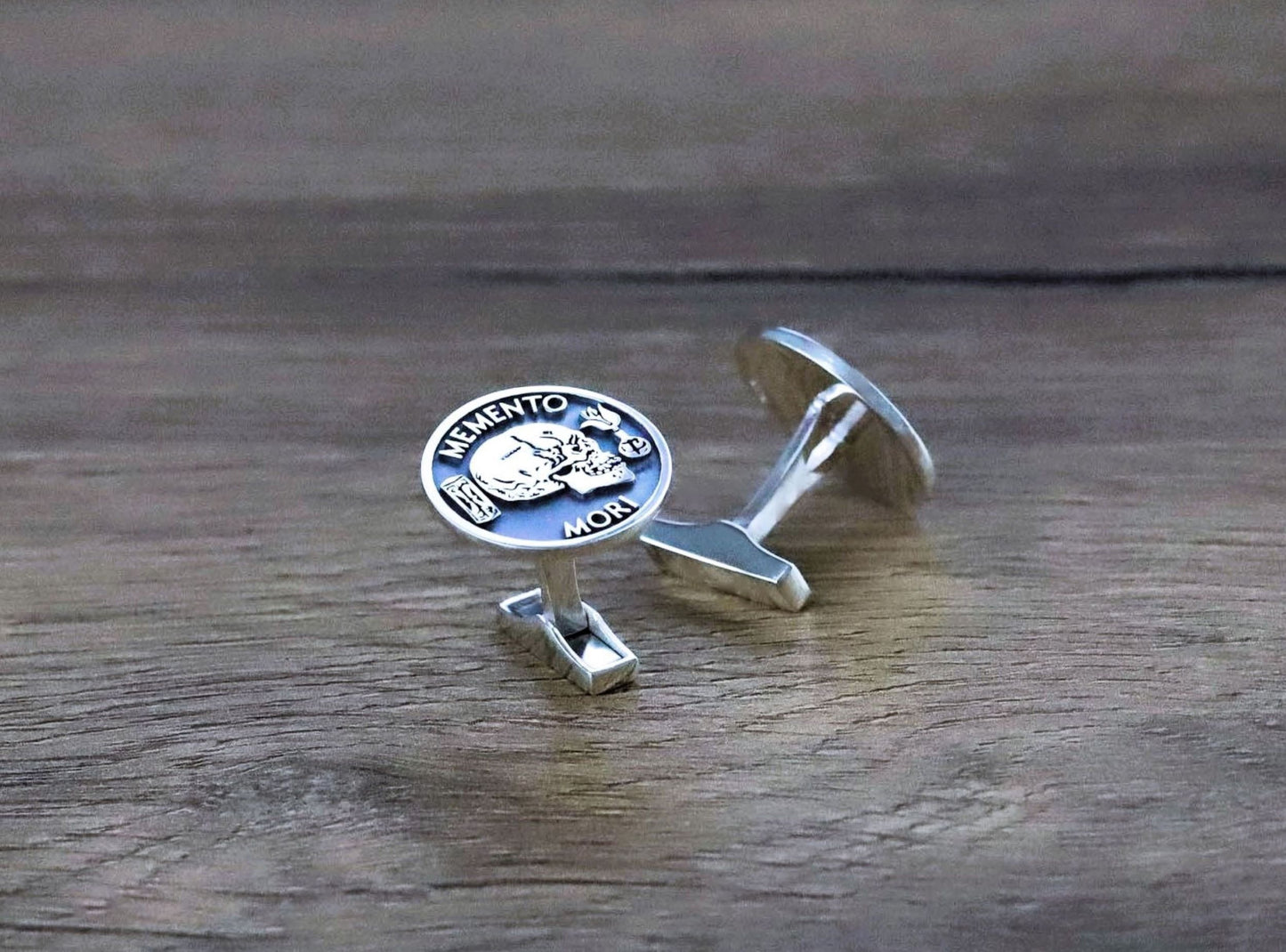 Solid Gold Memento Mori Cufflinks – Engraved Stoic Heirloom Gift for Men