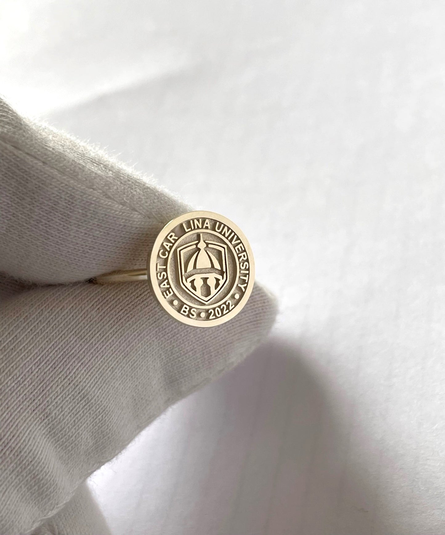 Dainty Gold College Class Ring – Personalized Graduation Ring with Custom School Logo or Initials, Solid Gold University Jewelry Gift
