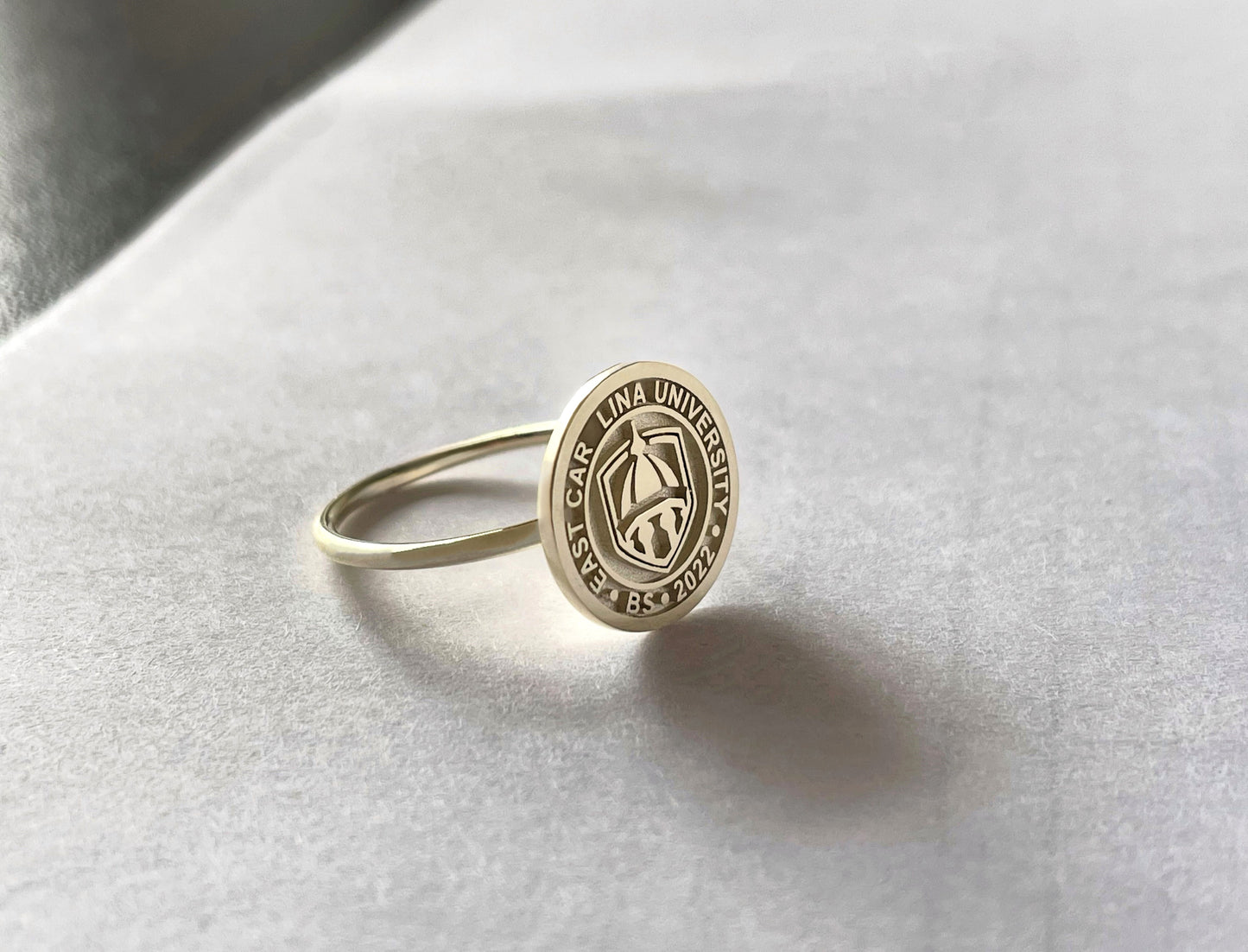 Dainty Gold College Class Ring – Personalized Graduation Ring with Custom School Logo or Initials, Solid Gold University Jewelry Gift