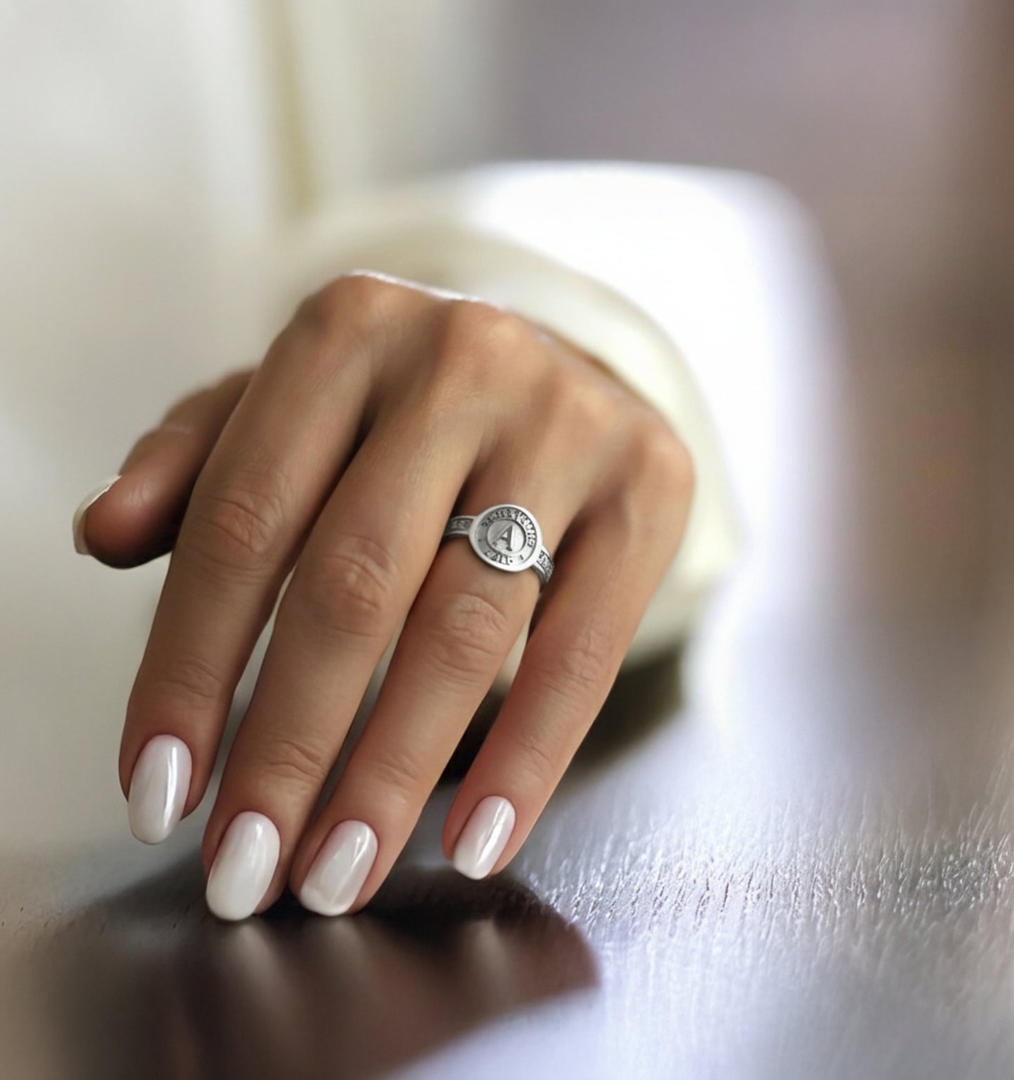 14K Solid White Gold Dainty Class Ring - Custom Graduation Gift Jewelry