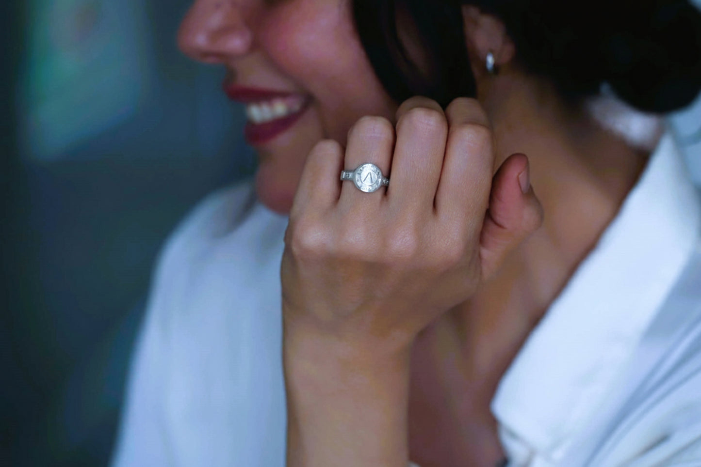 14K Solid White Gold Dainty Class Ring - Custom Graduation Gift Jewelry