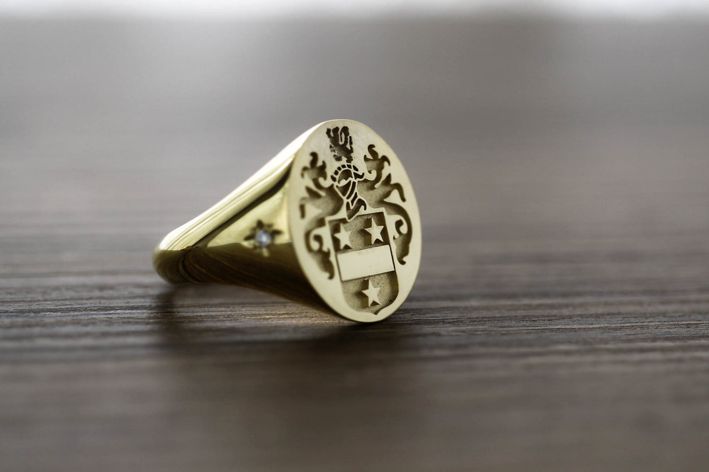 Diamond Gold Family Crest Signet Ring