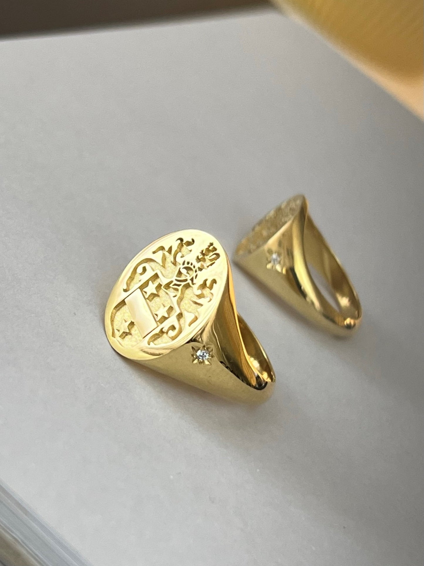 Diamond Gold Family Crest Signet Ring