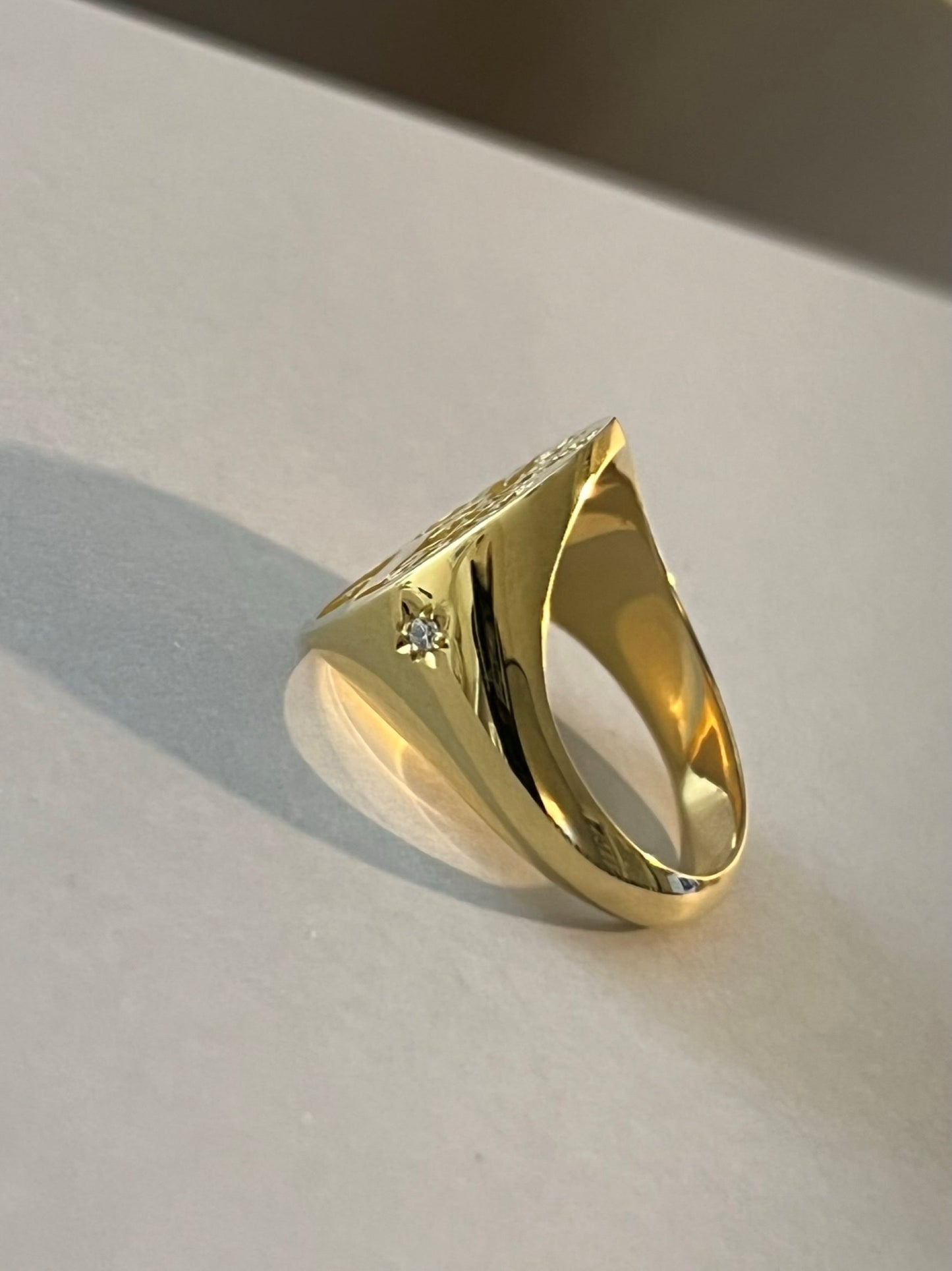 Diamond Gold Family Crest Signet Ring