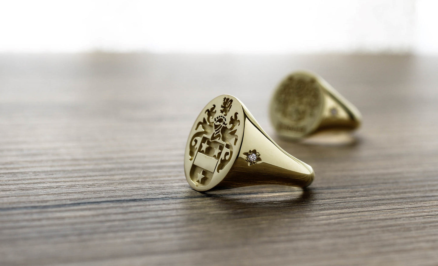 Diamond Gold Family Crest Signet Ring