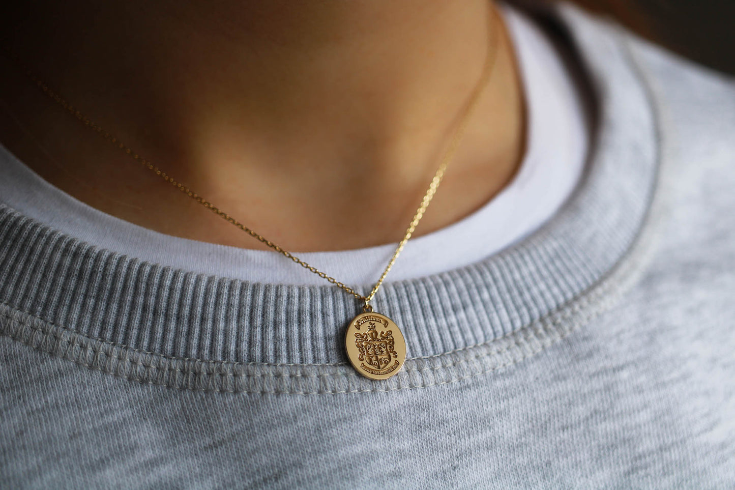 Gold Family Crest Pendant Necklace