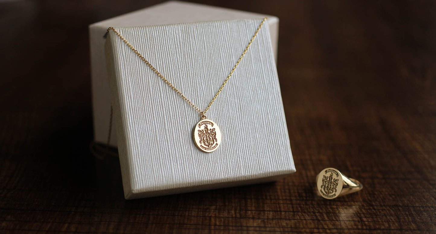 Gold Family Crest Pendant Necklace