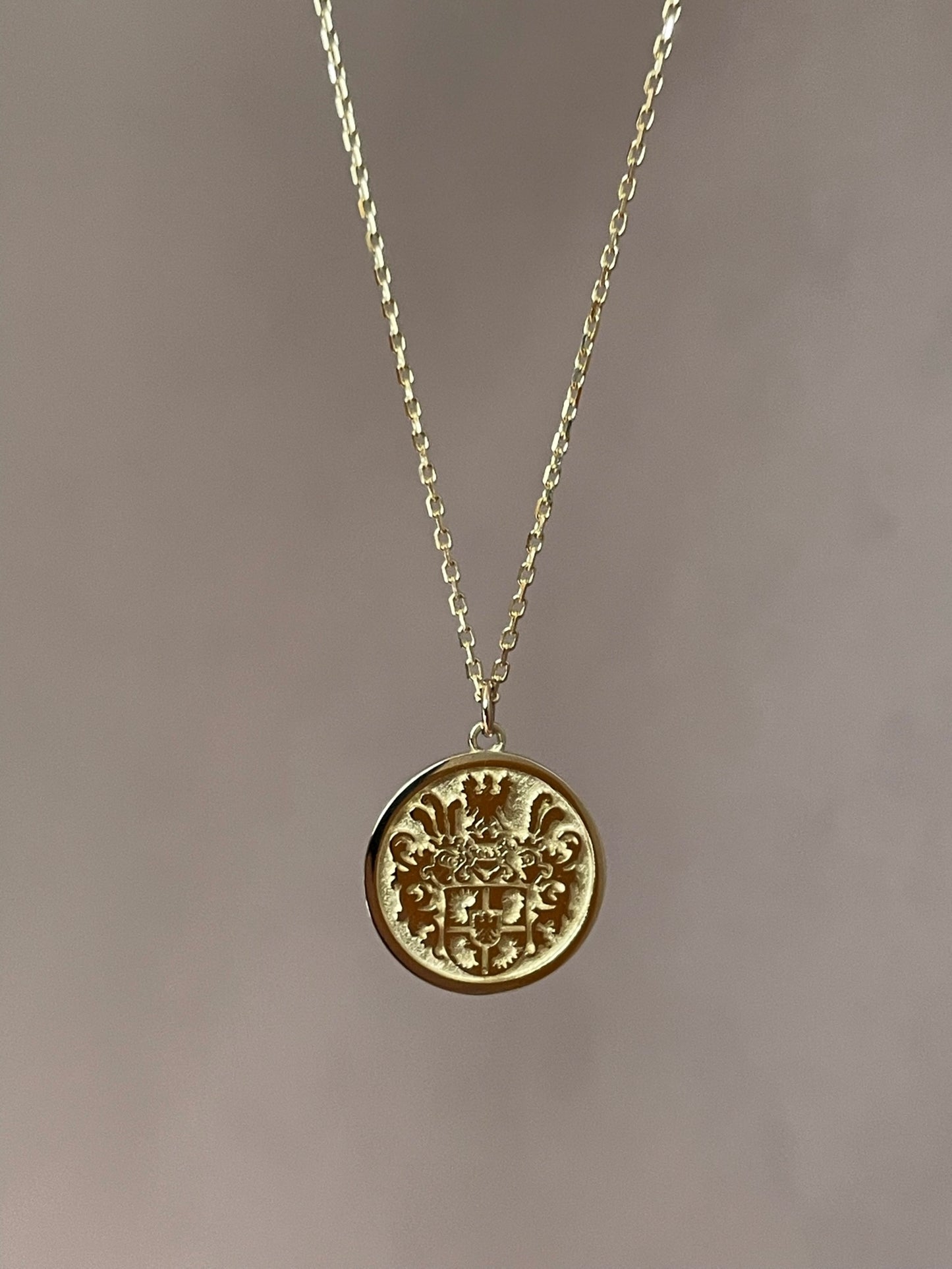 Gold Family Crest Coin Necklace