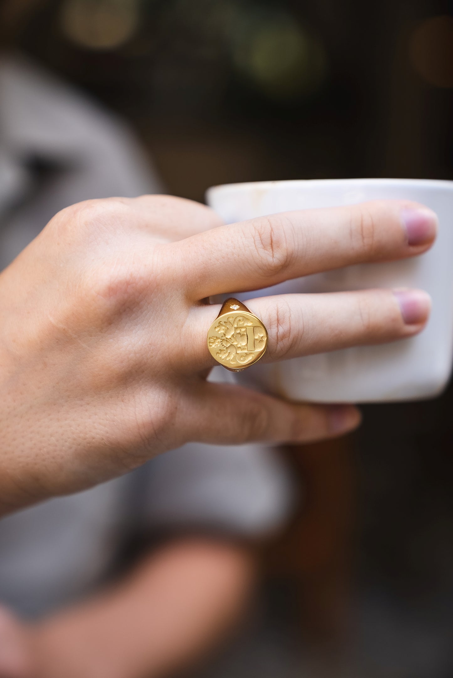 Diamond Gold Family Crest Signet Ring