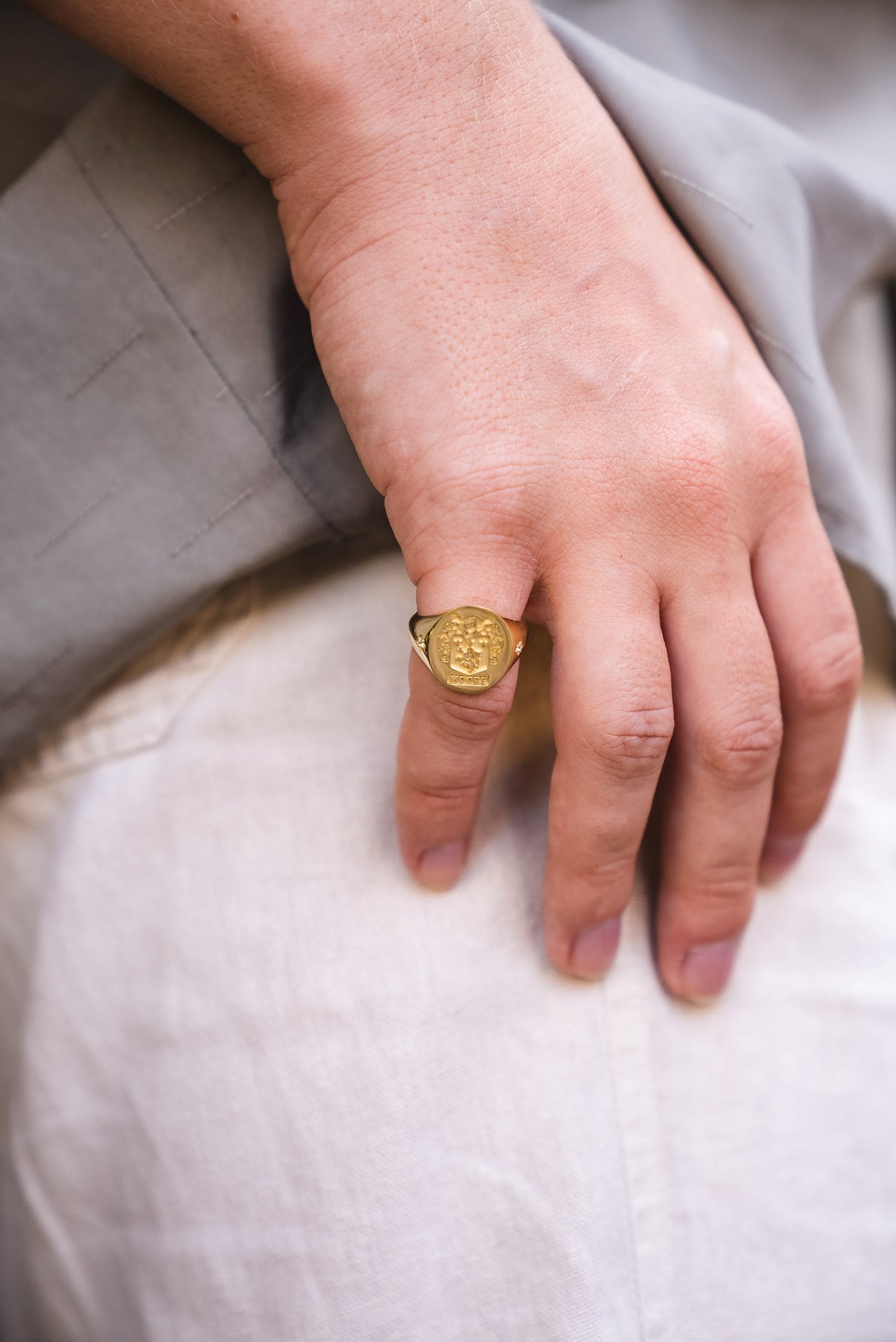 Diamond Gold Family Crest Signet Ring