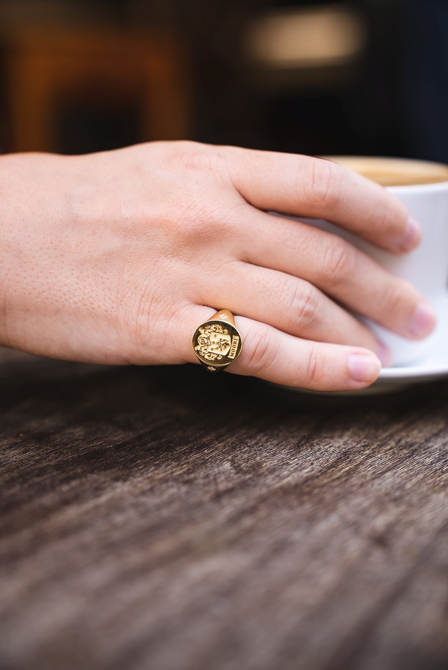 Diamond Gold Family Crest Signet Ring